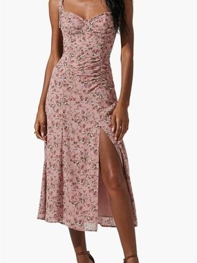 ASTR Dusty Rose Floral Midi Dress with Side Slit